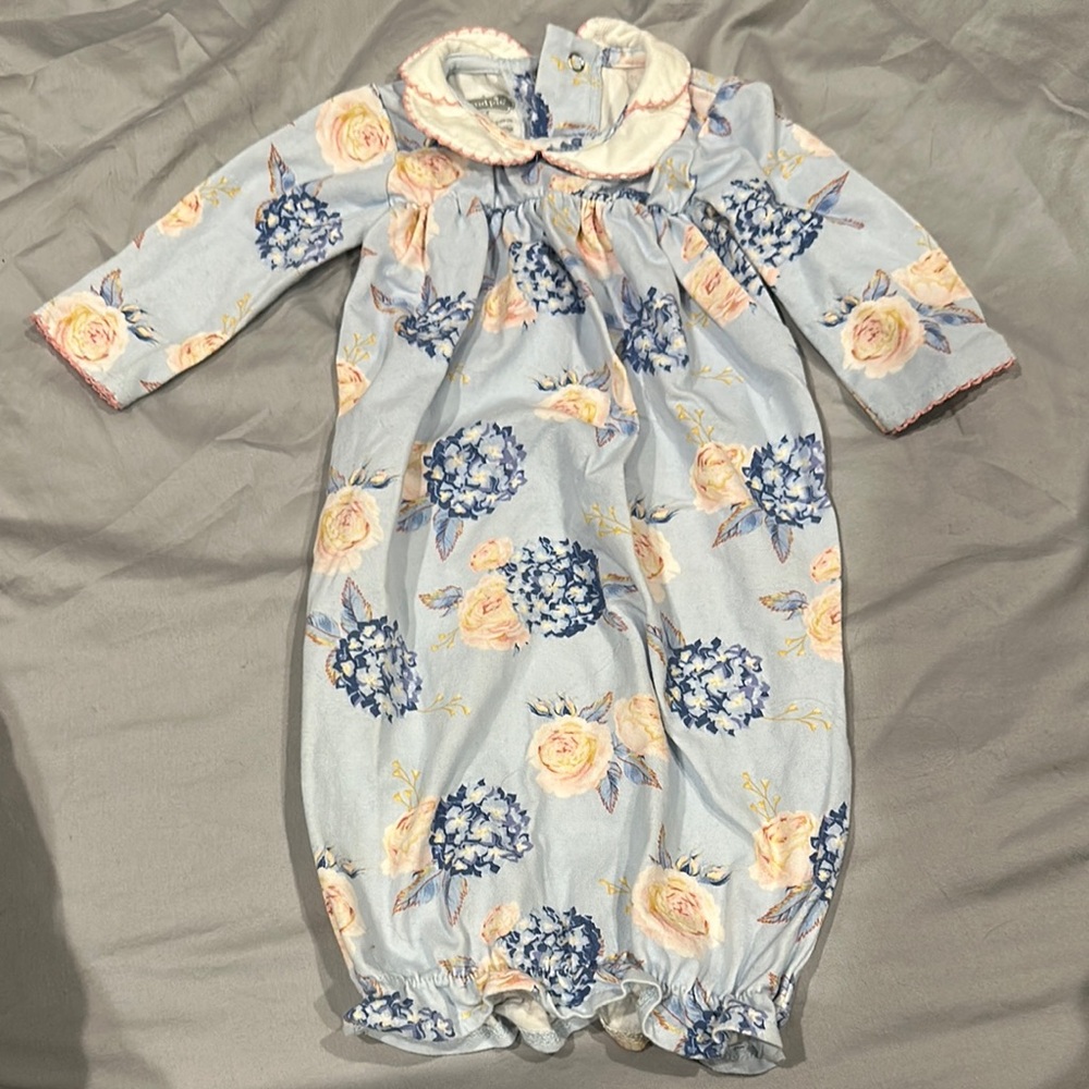 Mud Pie Blue and Cream Nightgown Pajamas with Peter Pan Collar